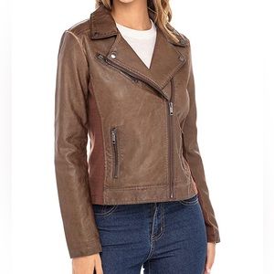 Sebby Collection Women Jacket Faux Leather Moto Biker Jacket - Whiskey - XL